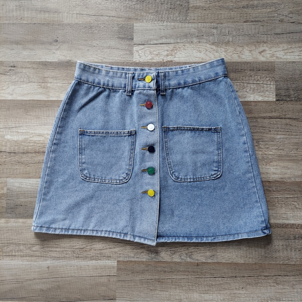 Button Up A Line Denim Skirt